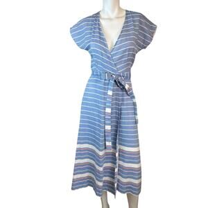 Marine Layer Women's Maddie Blue & White Striped Wrap Midi Dress sz M NWOT
